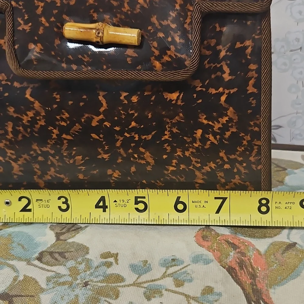 Chic Brown Patterned Satchel with Bamboo Handle - Picture 7 of 11